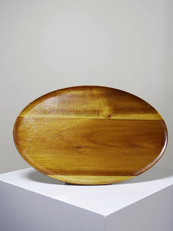 Présentoir ovale en bois sur pied tourné vintage | Puces Privées