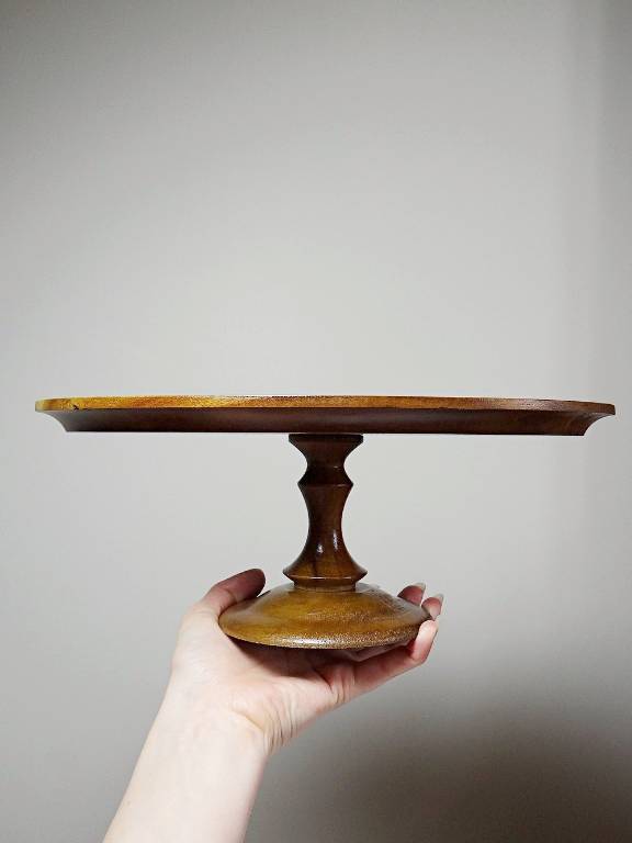 Présentoir ovale en bois sur pied tourné vintage | Puces Privées