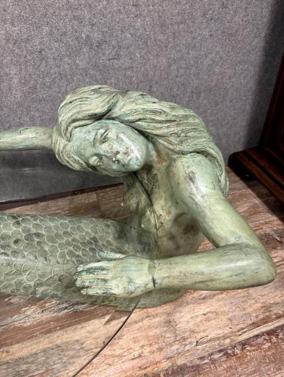 Table basse a la sirène en bronze a patine verte circa 1970 | Puces Privées