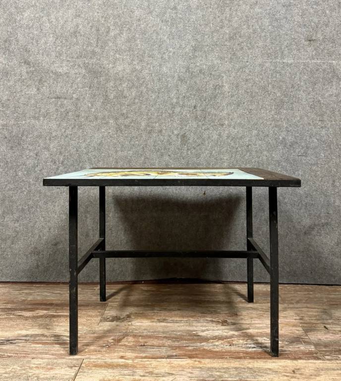 Table basse Vintage en céramique au taureau vers 1960 | Puces Privées