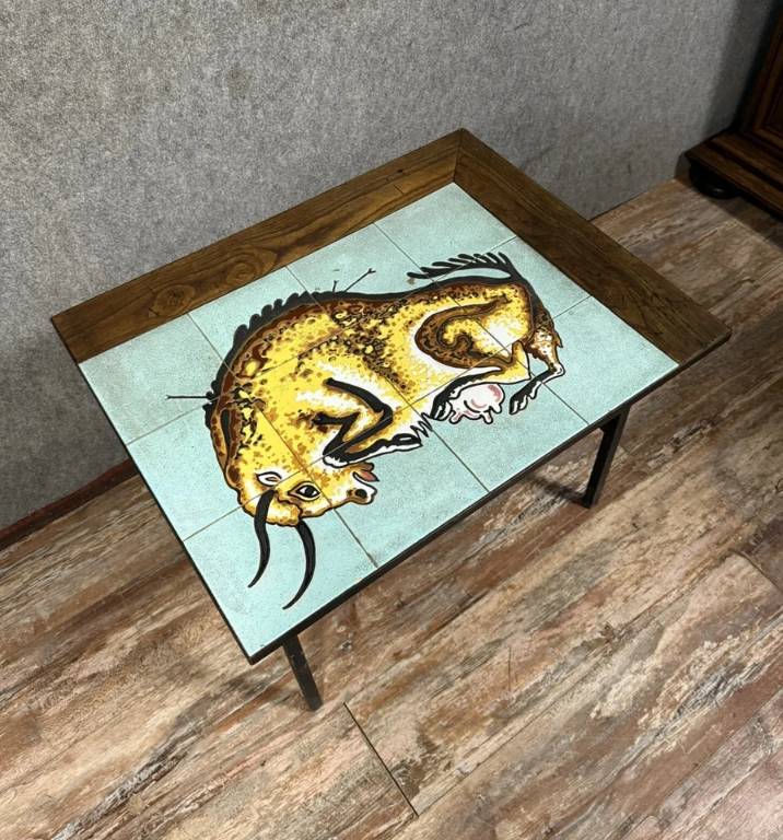 Table basse Vintage en céramique au taureau vers 1960 | Puces Privées