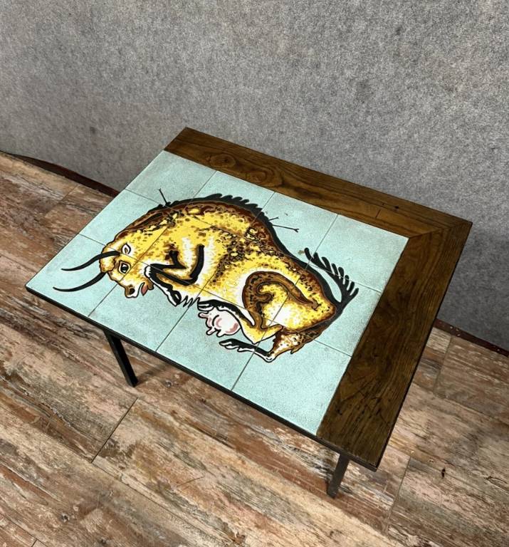 Table basse Vintage en céramique au taureau vers 1960 | Puces Privées