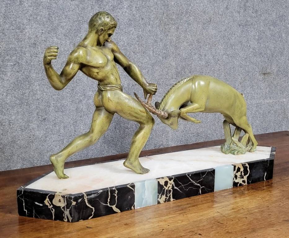 KOWAS : Grand groupe en régule patiné vert époque Art déco vers 1920 | Puces Privées