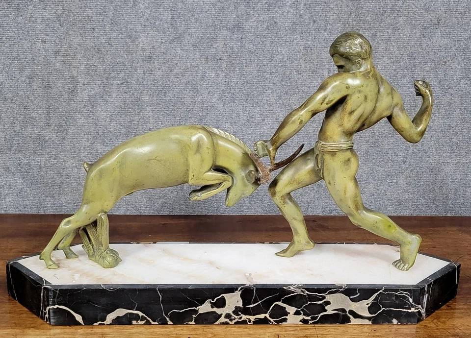 KOWAS : Grand groupe en régule patiné vert époque Art déco vers 1920 | Puces Privées