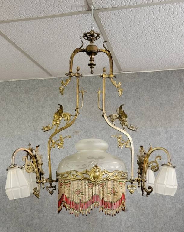 Lustre aux dragons en bronze doré Epoque Napoléon III vers 1880 | Puces Privées