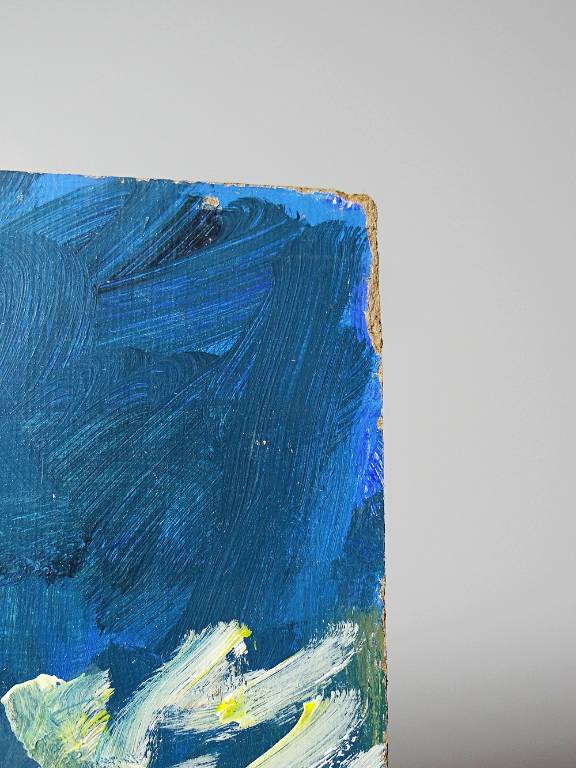 Tableau petit nu de femme allongée, style naïf huile sur panneau vintage | Puces Privées