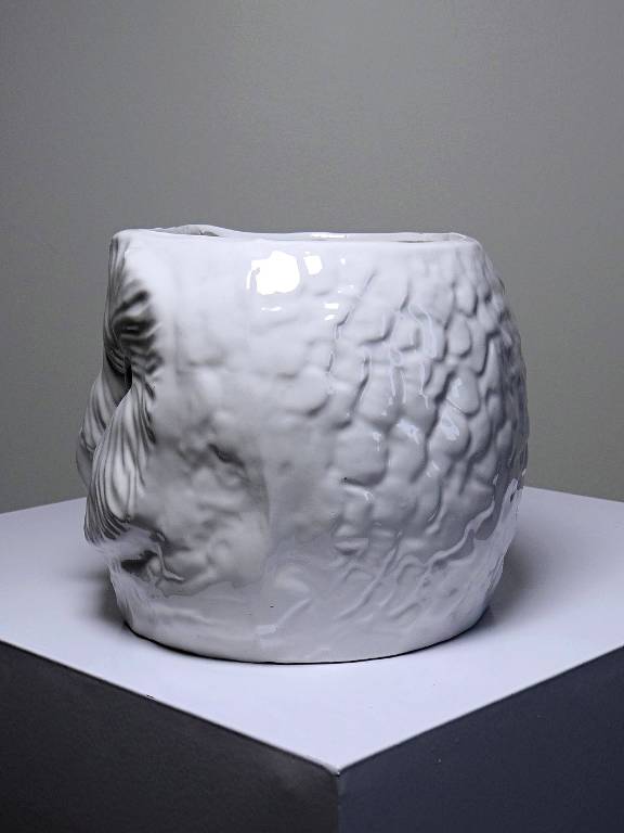 Grand cache pot tête de chouette faïence blanche Italienne vintage | Puces Privées