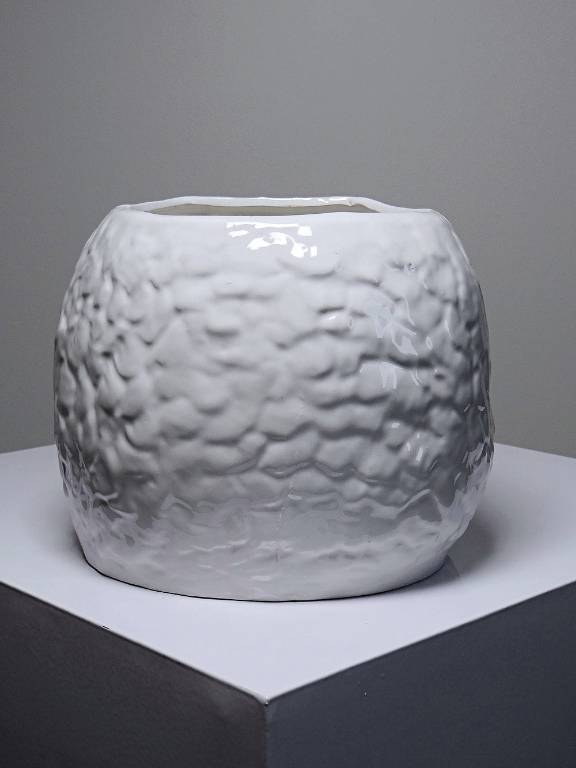 Grand cache pot tête de chouette faïence blanche Italienne vintage | Puces Privées