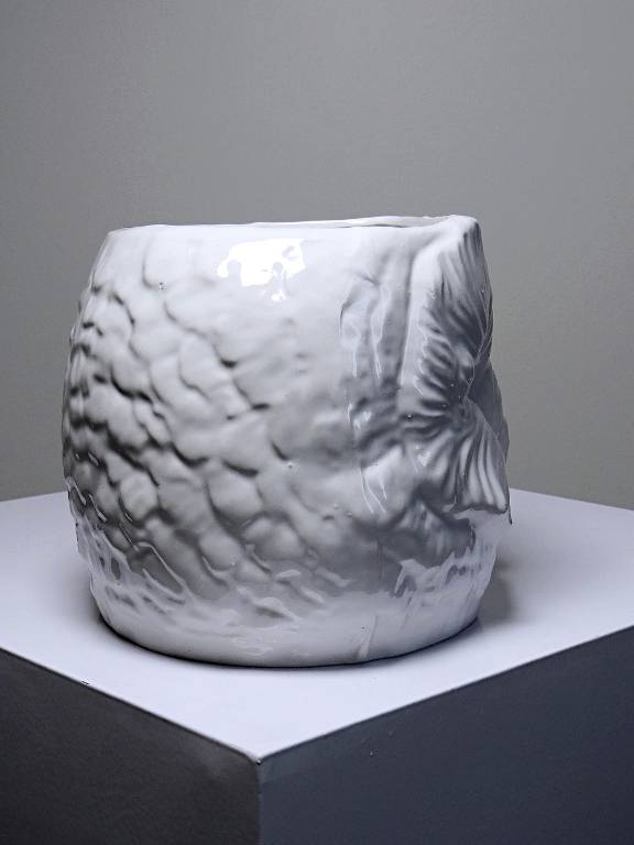 Grand cache pot tête de chouette faïence blanche Italienne vintage | Puces Privées