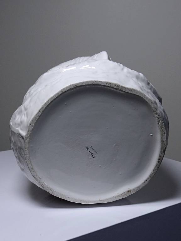 Grand cache pot tête de chouette faïence blanche Italienne vintage | Puces Privées