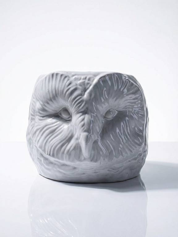 Grand cache pot tête de chouette faïence blanche Italienne vintage | Puces Privées