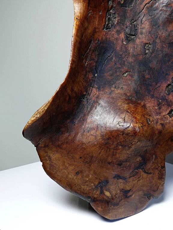 Grande coupe monoxyle en bois brut d'olivier foncé années 50 | Puces Privées