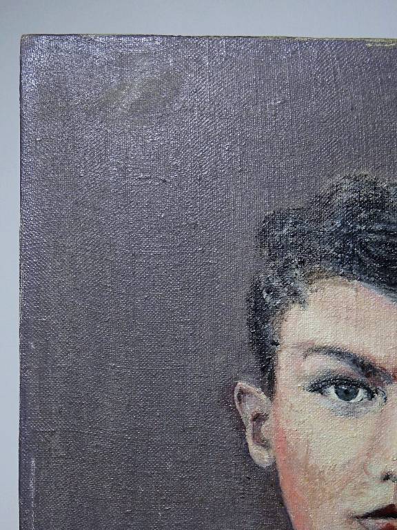 Grand portrait ancien, huile sur toile, jeune homme en blouse d'écolier XIXe-XXe | Puces Privées