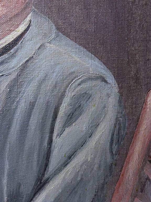 Grand portrait ancien, huile sur toile, jeune homme en blouse d'écolier XIXe-XXe | Puces Privées