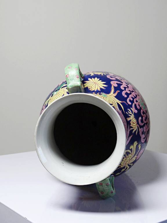 Grand vase balustre chinois vintage porcelaine émaillé à fleurs | Puces Privées