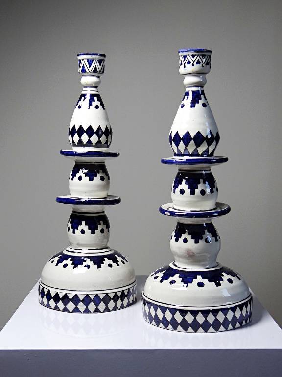 Paire de grands bougeoirs poterie Marocaine 