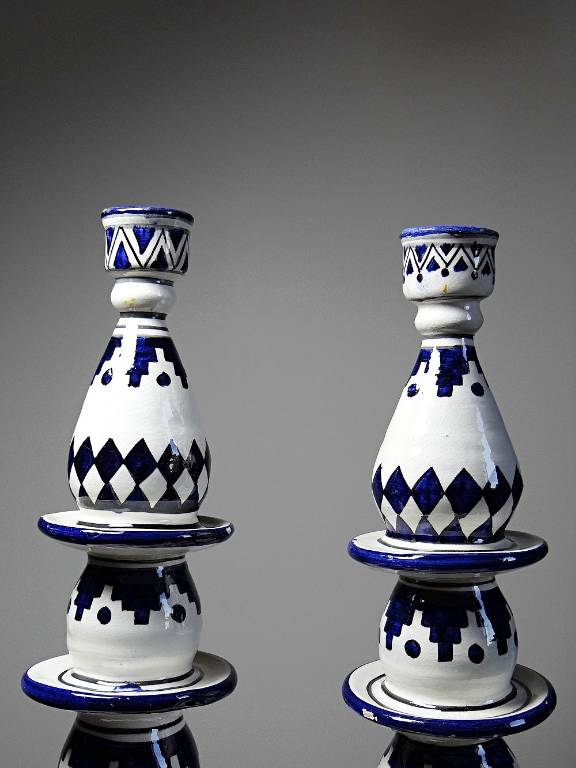 Paire de grands bougeoirs poterie Marocaine 