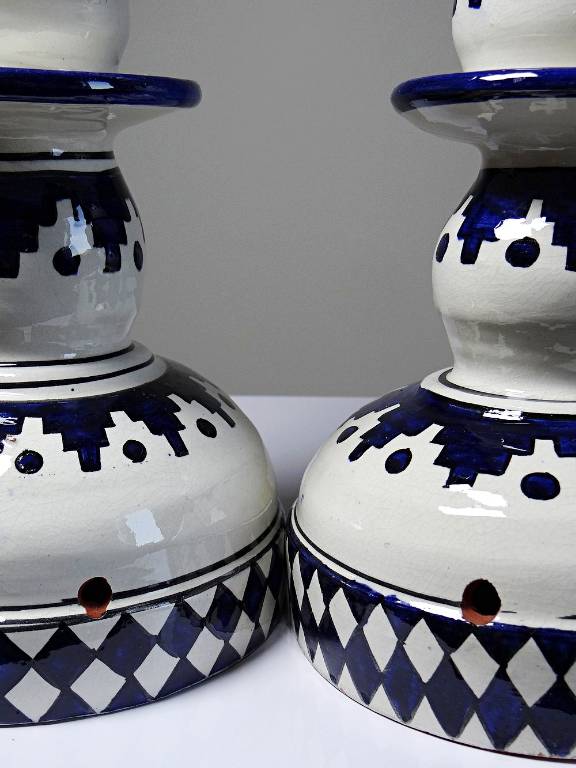 Paire de grands bougeoirs poterie Marocaine 