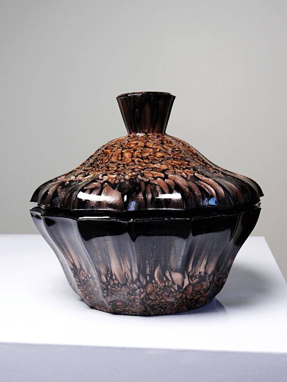 Boite/sucrier vintage Vincenzo Nason Murano verre aventurine noir | Puces Privées