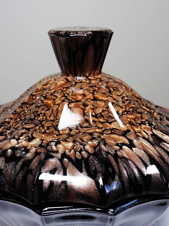 Boite/sucrier vintage Vincenzo Nason Murano verre aventurine noir | Puces Privées