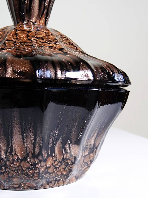Boite/sucrier vintage Vincenzo Nason Murano verre aventurine noir | Puces Privées