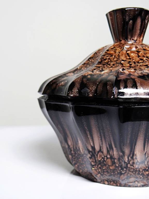 Boite/sucrier vintage Vincenzo Nason Murano verre aventurine noir | Puces Privées