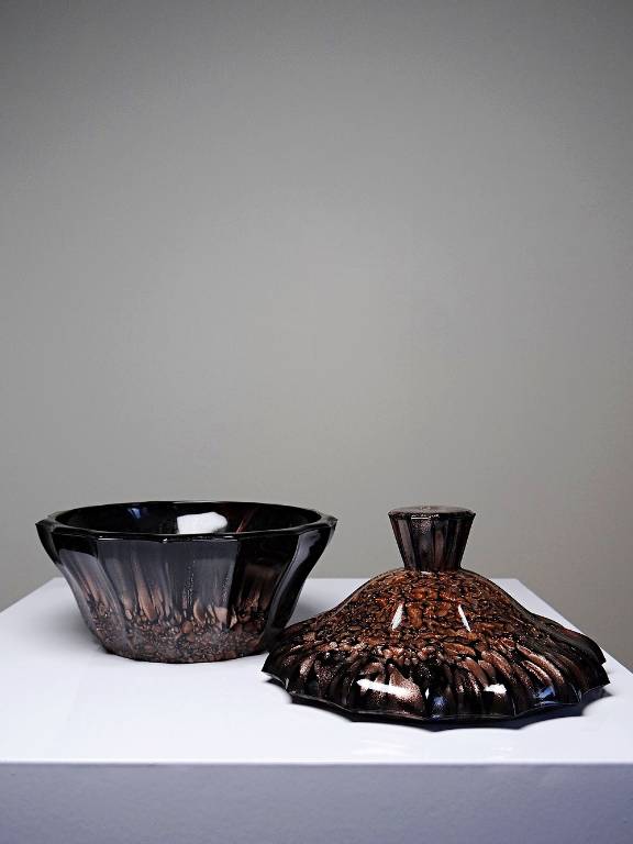 Boite/sucrier vintage Vincenzo Nason Murano verre aventurine noir | Puces Privées