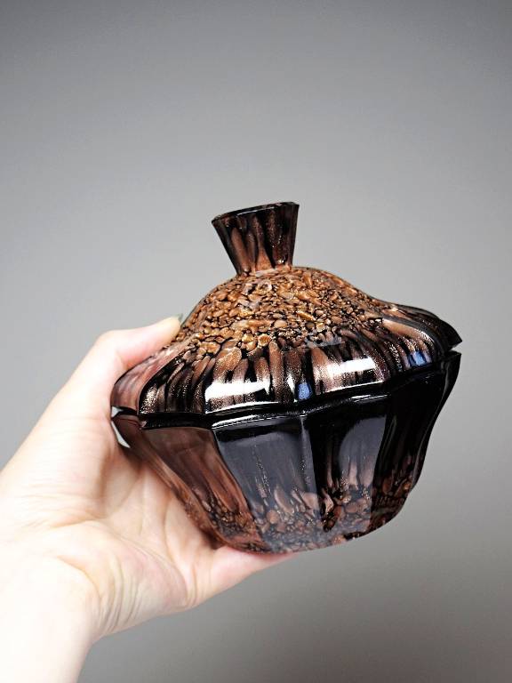 Boite/sucrier vintage Vincenzo Nason Murano verre aventurine noir | Puces Privées