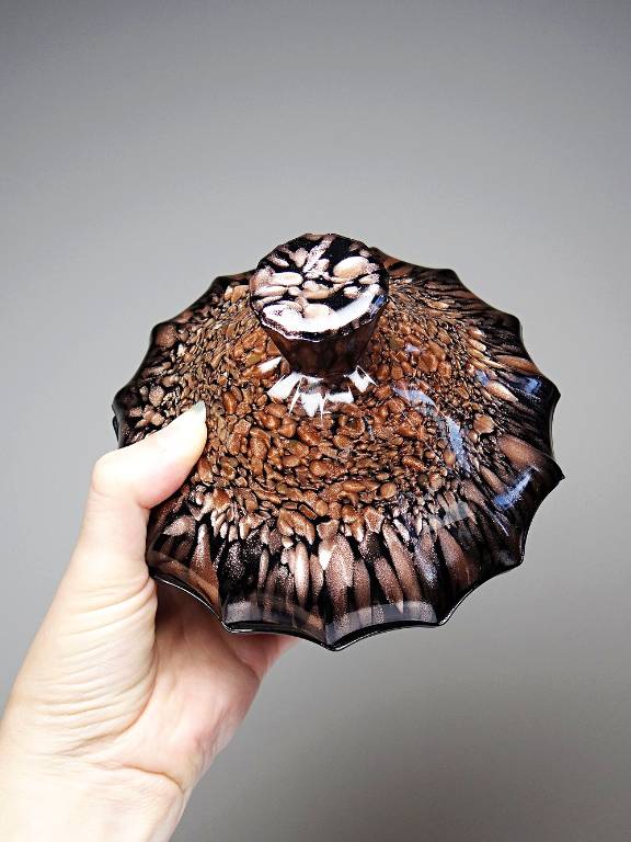 Boite/sucrier vintage Vincenzo Nason Murano verre aventurine noir | Puces Privées