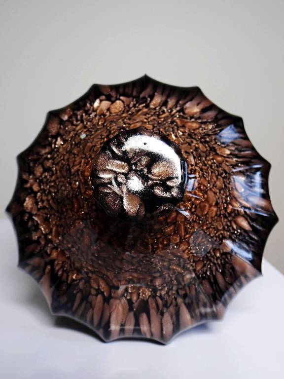 Boite/sucrier vintage Vincenzo Nason Murano verre aventurine noir | Puces Privées