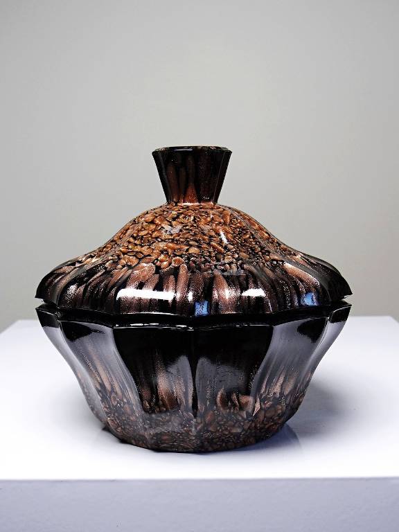 Boite/sucrier vintage Vincenzo Nason Murano verre aventurine noir | Puces Privées