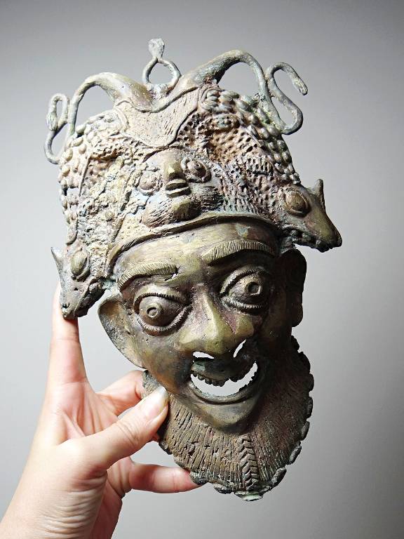Masque Africain en Bronze vintage Bamoun, Cameroun | Puces Privées