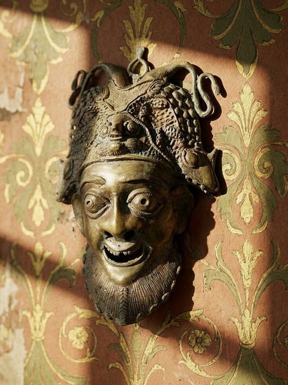 Masque Africain en Bronze vintage Bamoun, Cameroun | Puces Privées