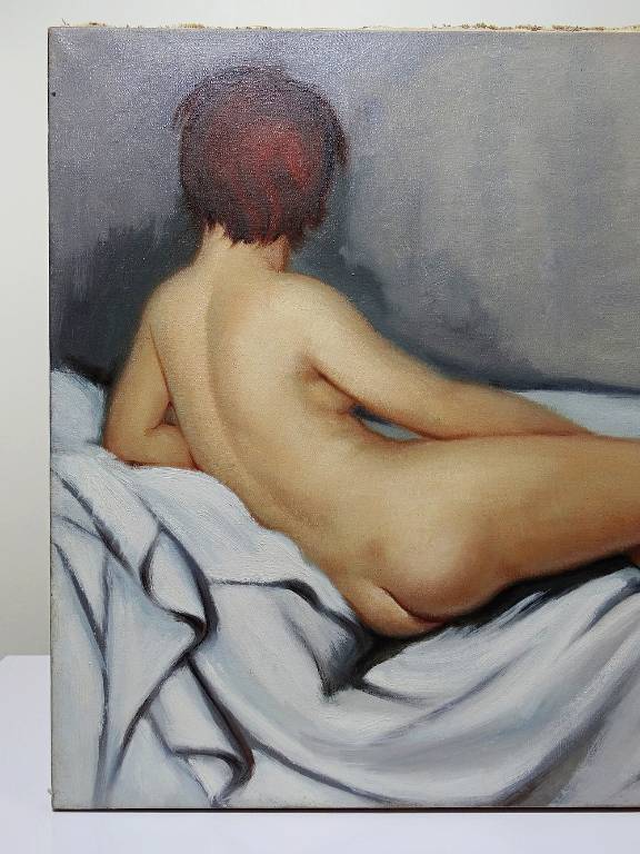 Grand nu huile sur toile Fortuné Pirazzini - Femme se reposant - XXe | Puces Privées