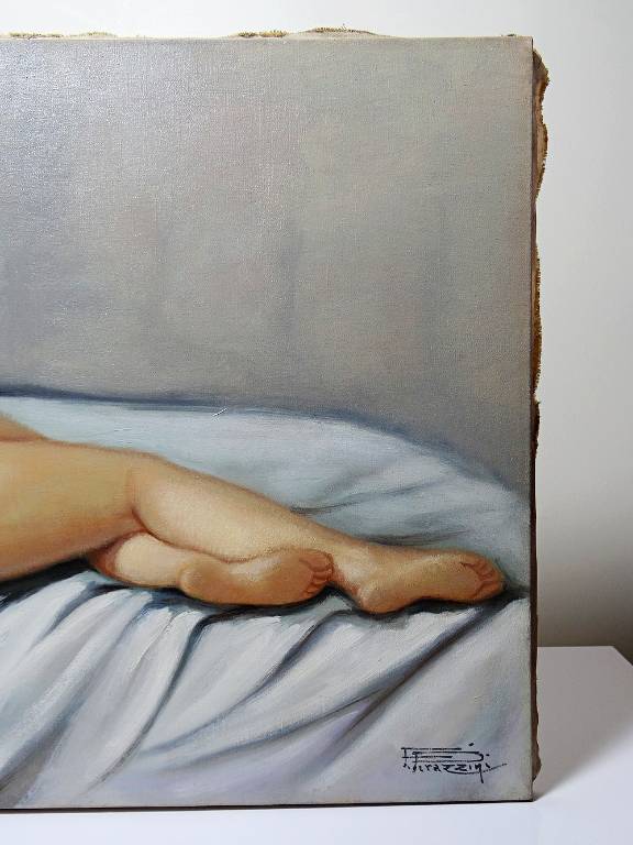 Grand nu huile sur toile Fortuné Pirazzini - Femme se reposant - XXe | Puces Privées