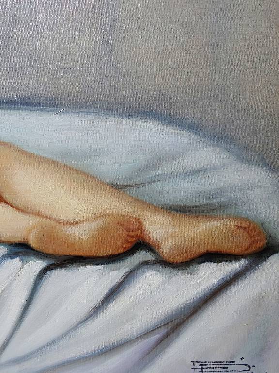 Grand nu huile sur toile Fortuné Pirazzini - Femme se reposant - XXe | Puces Privées