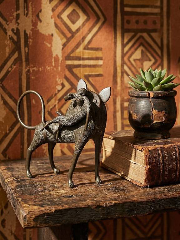 Sujet, lion, hyène, bête en Bronze du Bénin Dahomey Cotonou vintage/ancien | Puces Privées