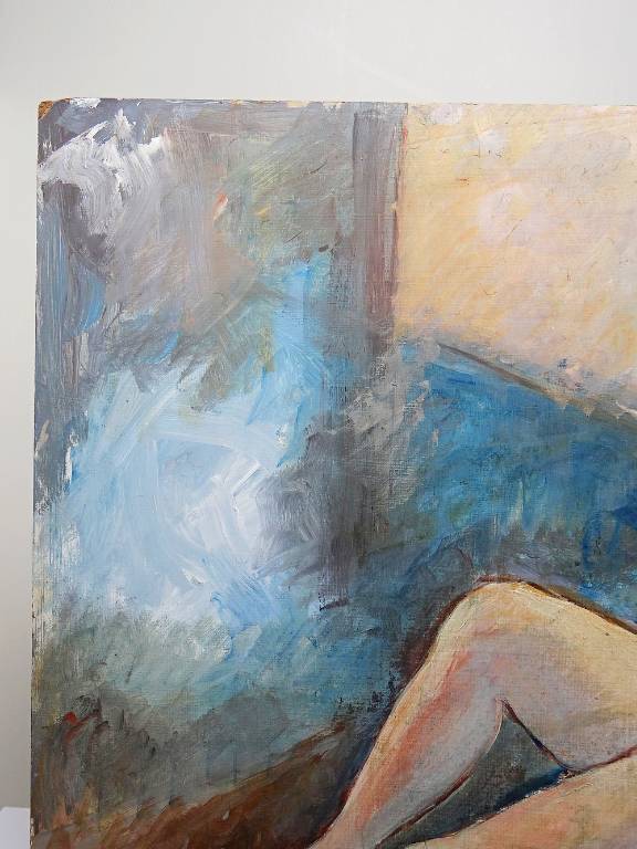 Grand tableau nu femme allongée, moderne huile panneau vintage | Puces Privées