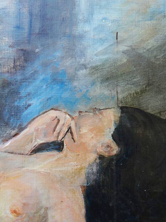 Grand tableau nu femme allongée, moderne huile panneau vintage | Puces Privées