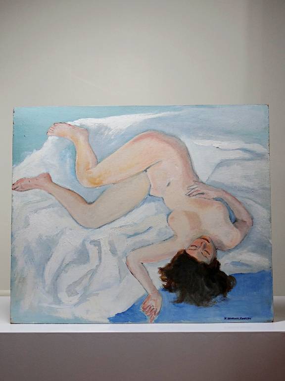 Tableau nu femme endormie, moderne huile panneau vintage | Puces Privées