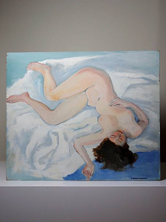 Tableau nu femme endormie, moderne huile panneau vintage | Puces Privées