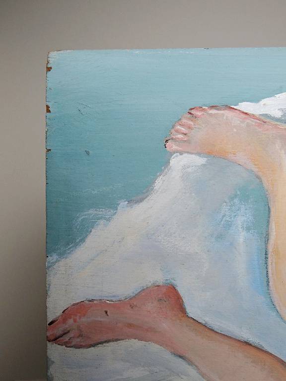 Tableau nu femme endormie, moderne huile panneau vintage | Puces Privées