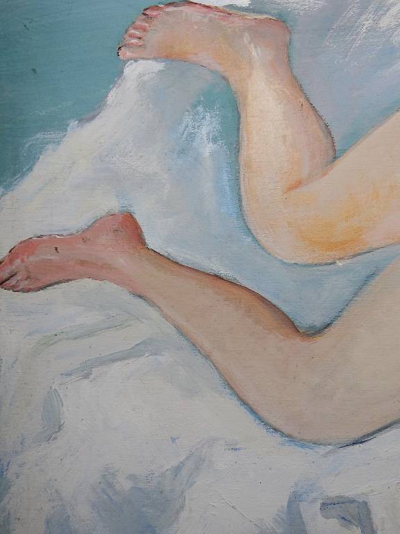 Tableau nu femme endormie, moderne huile panneau vintage | Puces Privées