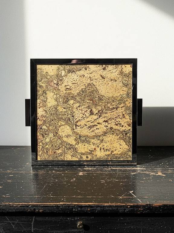 Plateau mid-century chic Chrome, Liège et plaque de verre années 70 | Puces Privées