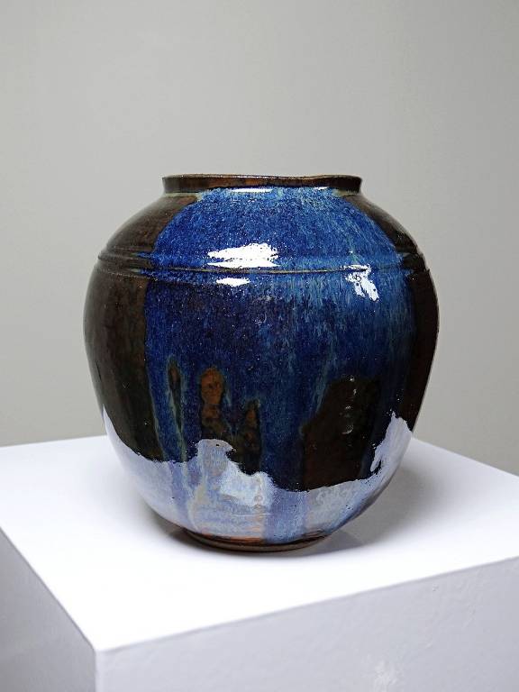 Petit vase vintage/ancien grès très fin émaillé flammé céramique d'art signature | Puces Privées