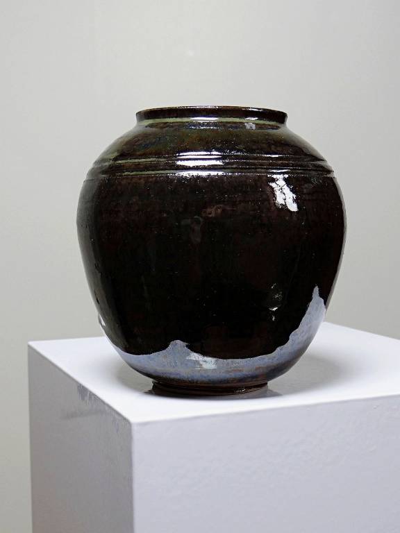 Petit vase vintage/ancien grès très fin émaillé flammé céramique d'art signature | Puces Privées