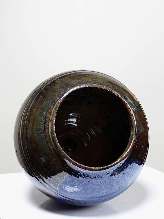 Petit vase vintage/ancien grès très fin émaillé flammé céramique d'art signature | Puces Privées