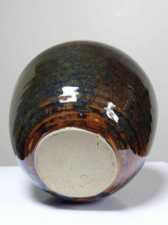 Petit vase vintage/ancien grès très fin émaillé flammé céramique d'art signature | Puces Privées