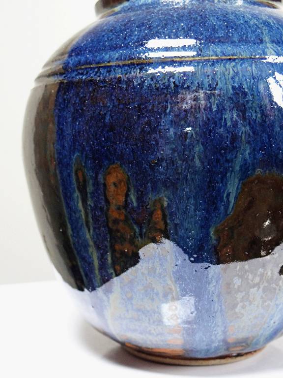Petit vase vintage/ancien grès très fin émaillé flammé céramique d'art signature | Puces Privées