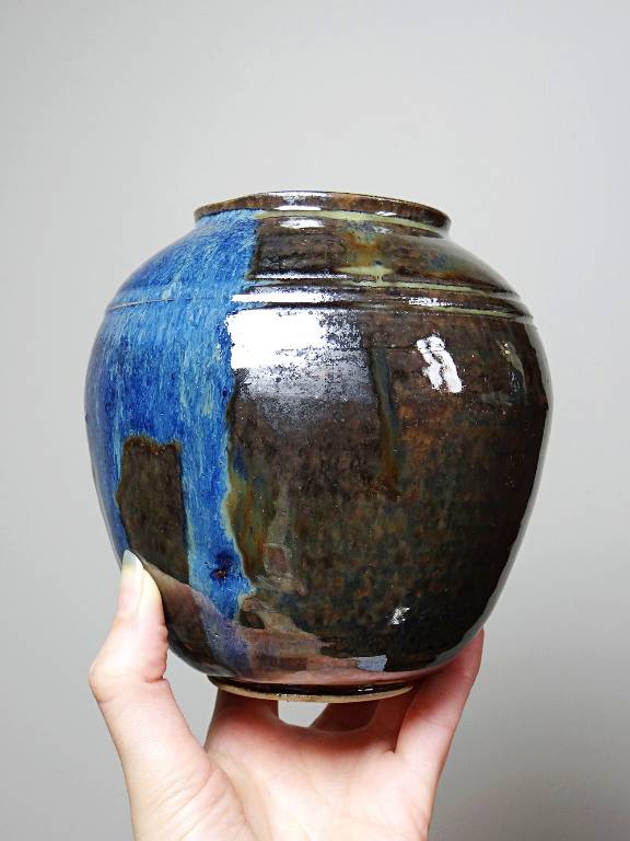 Petit vase vintage/ancien grès très fin émaillé flammé céramique d'art signature | Puces Privées